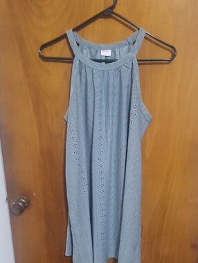 Sleeveless Eyelet Halter Dress in Light Teal-medium